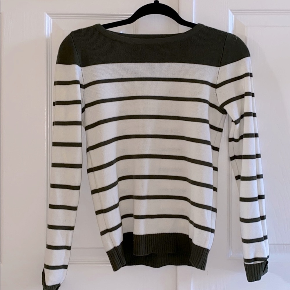 NWOT Olive Dark Green Striped Knit Sweater